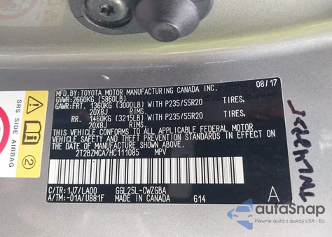 2017 Lexus Rx 350 z USA, uszkodzony, nr VIN 2T2BZMCA7HC111085